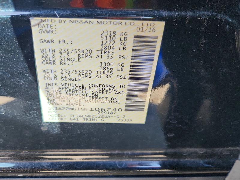 Auction sale of the 2016 Nissan Murano, vin: 5N1AZ2MG1GN106740, lot number: 70621296