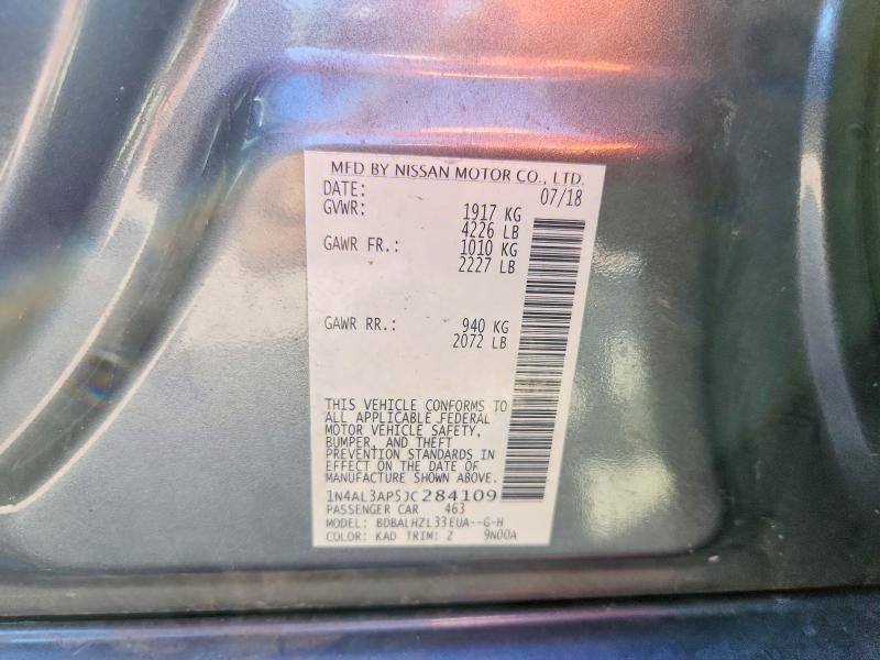 2018 Nissan Altima მანქანა იყიდება აუქციონზე, vin: 1N4AL3AP5JC284109, აუქციონის ნომერი: 69992666