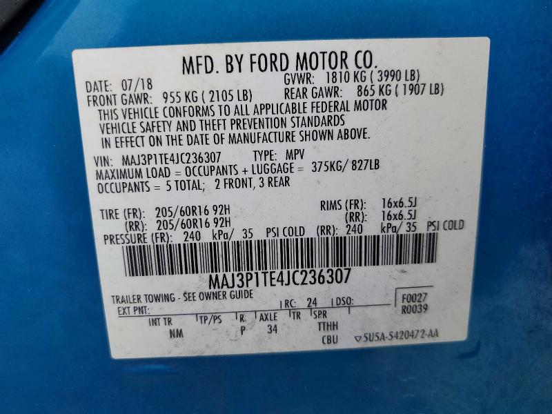 Продаж на аукціоні авто 2018 Ford Ecosport, vin: MAJ3P1TE4JC236307, номер лоту: 70541386