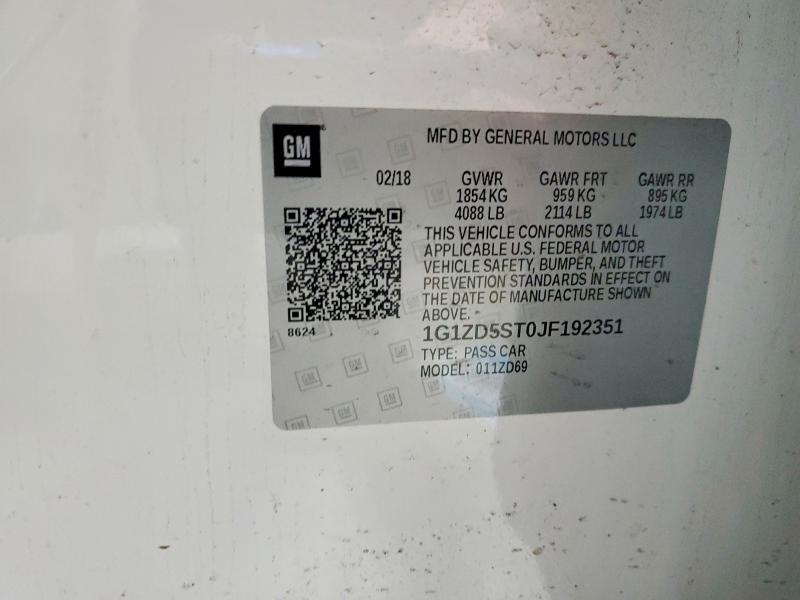 Продаж на аукціоні авто 2018 Chevrolet Malibu, vin: 1G1ZD5ST0JF192351, номер лоту: 69289916