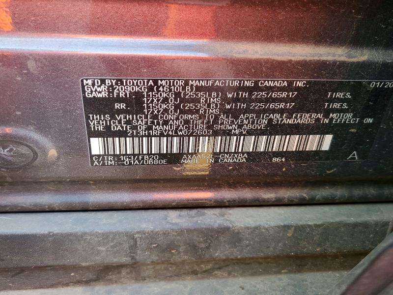 Продажа на аукционе авто 2020 Toyota Rav4, vin: 2T3H1RFV4LW072603, номер лота: 70646886