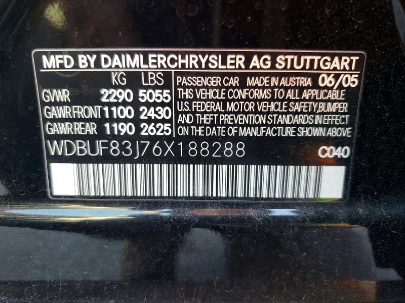 68836406 :رقم المزاد ، WDBUF83J76X188288         vin ، 2006 Mercedes-benz E مزاد بيع
