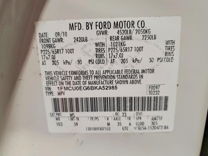 Aukcja sprzedaży 2011 Ford Escape, vin: 1FMCU0EG6BKA52985, numer aukcji: 68815976