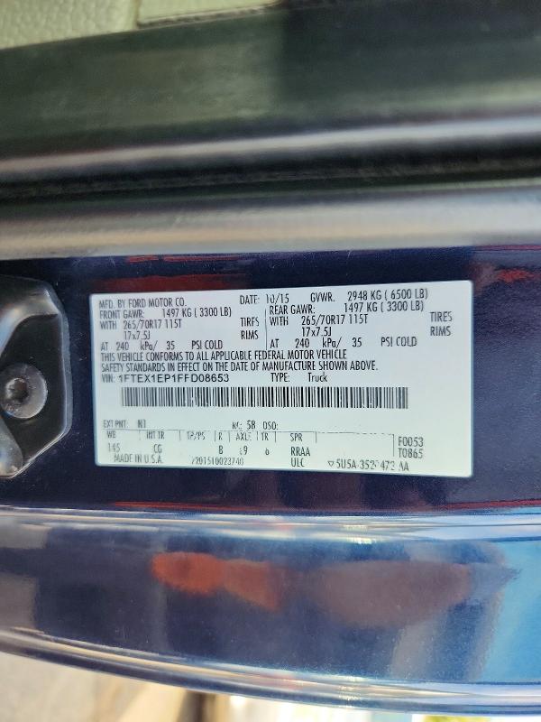 69203106 :رقم المزاد ، 1FTEX1EP1FFD08653 vin ، 2015 Ford F150 مزاد بيع