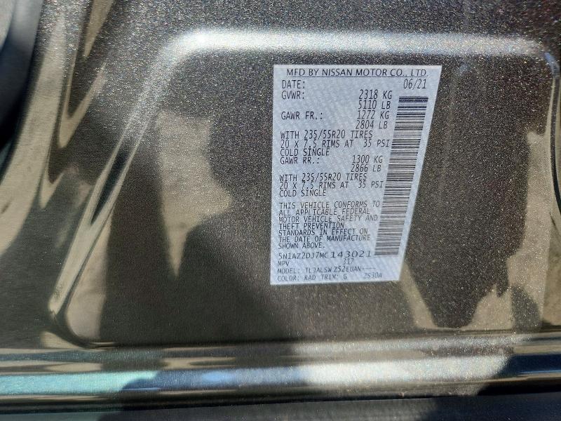 2021 Nissan Murano მანქანა იყიდება აუქციონზე, vin: 5N1AZ2DJ7MC143021, აუქციონის ნომერი: 67273086