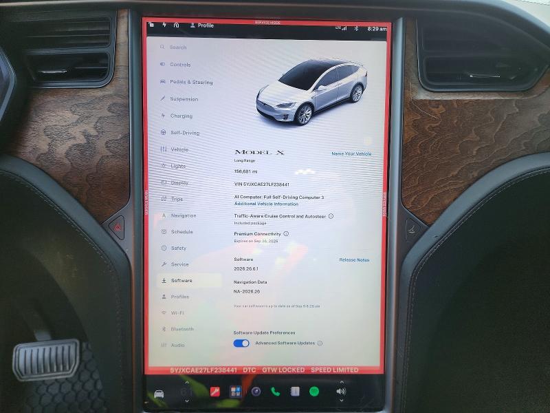 2020 Tesla Model X მანქანა იყიდება აუქციონზე, vin: 5YJXCAE27LF238441, აუქციონის ნომერი: 66852766