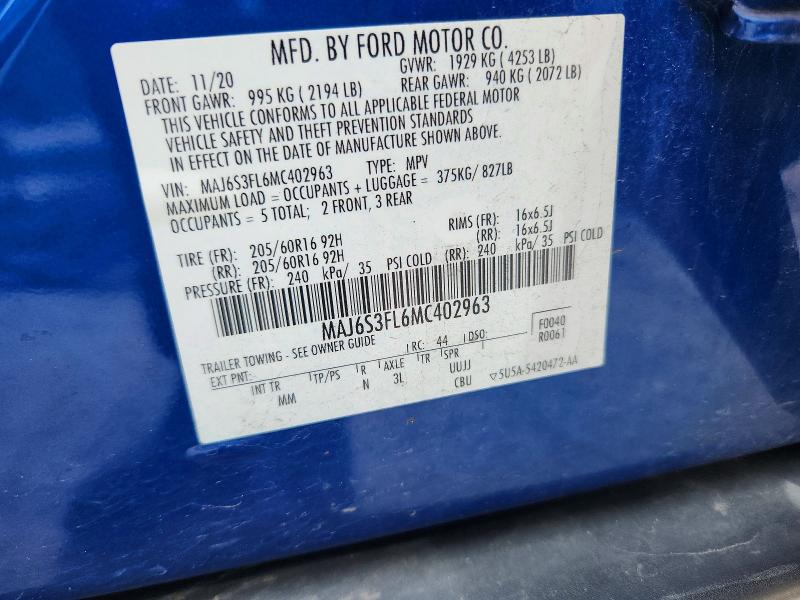 Продаж на аукціоні авто 2021 Ford Ecosport, vin: MAJ6S3FL6MC402963, номер лоту: 71084126