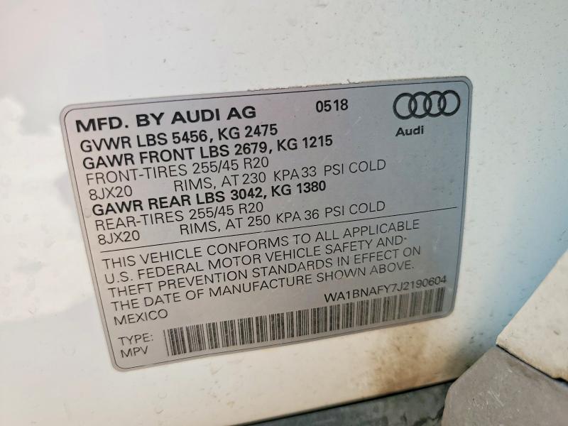 69798116 :رقم المزاد ، WA1BNAFY7J2190604 vin ، 2018 Audi Q5 مزاد بيع