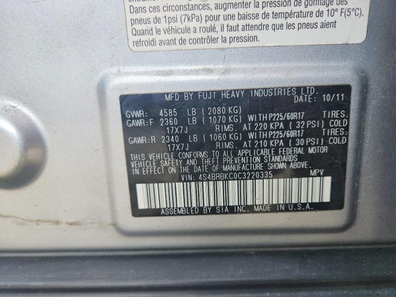 Aukcja sprzedaży 2012 Subaru Outback, vin: 4S4BRBKC0C3220335, numer aukcji: 69704486