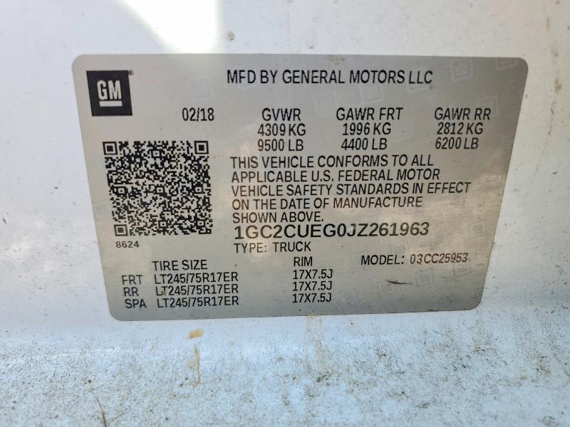 67975686 :رقم المزاد ، 1GC2CUEG0JZ261963 vin ، 2018 Chevrolet Silverado مزاد بيع