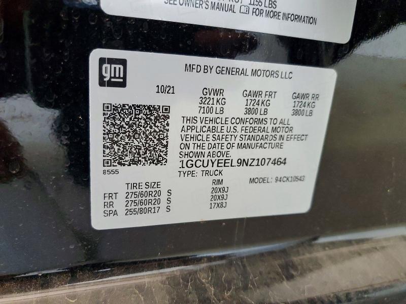 67218646 :رقم المزاد ، 1GCUYEEL9NZ107464 vin ، 2022 Chevrolet Silverado Ltd مزاد بيع