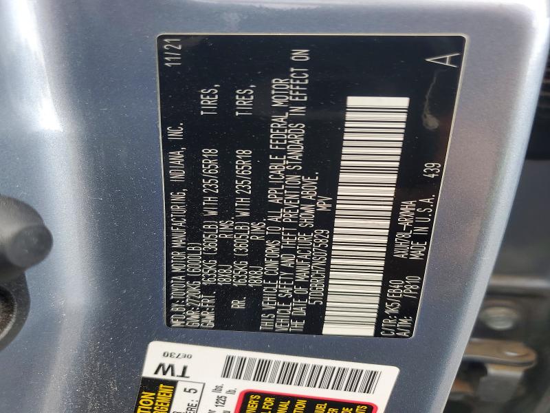 2022 Toyota Highlander Hybrid მანქანა იყიდება აუქციონზე, vin: 5TDGBRCH7NS075829, აუქციონის ნომერი: 70059156