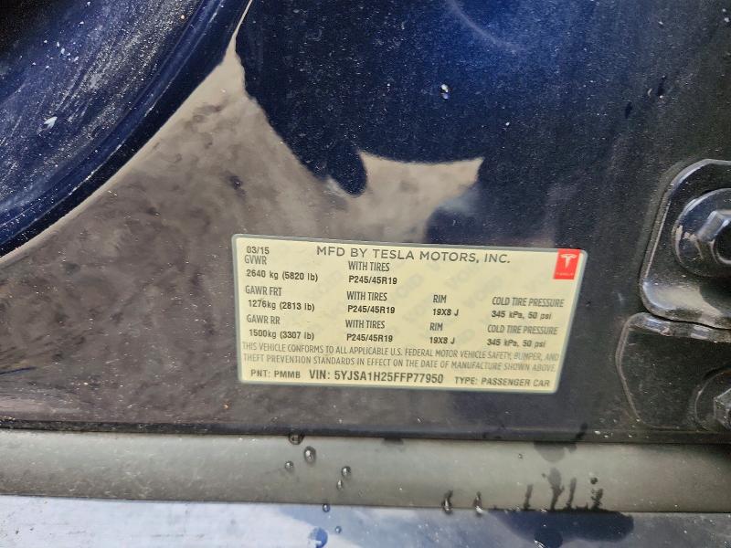 2015 Tesla Model S მანქანა იყიდება აუქციონზე, vin: 5YJSA1H25FFP77950, აუქციონის ნომერი: 70798786