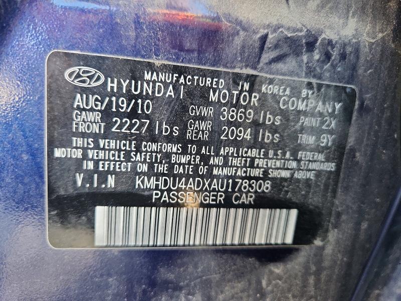 Aukcja sprzedaży 2010 Hyundai Elantra, vin: KMHDU4ADXAU178308, numer aukcji: 69369266
