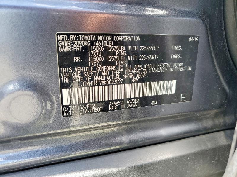 Aukcja sprzedaży 2019 Toyota Rav4, vin: JTMH1RFV8KD023027, numer aukcji: 68714926