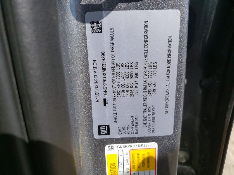 Aukcja sprzedaży 2021 Chevrolet Tahoe, vin: 1GNSKPKDXMR329390, numer aukcji: 67704086