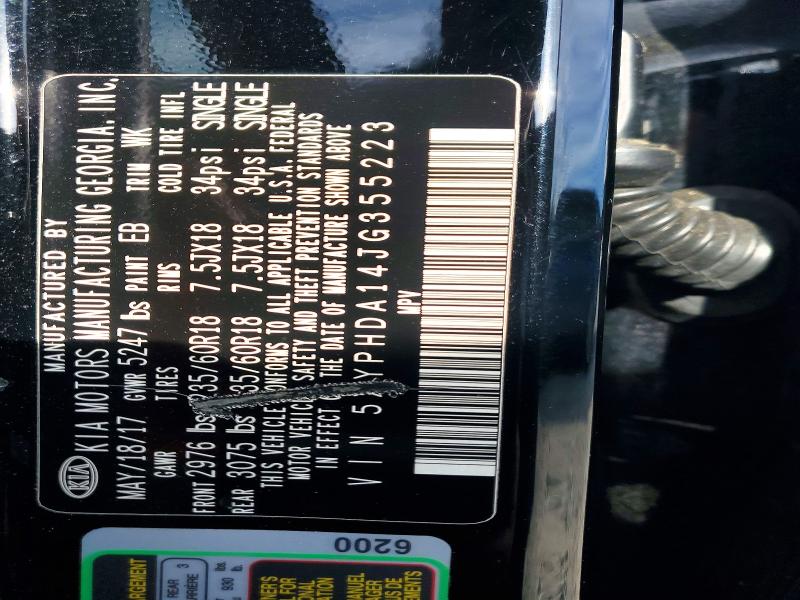 68566856 :رقم المزاد ، 5XYPHDA14JG355223 vin ، 2018 Kia Sorento مزاد بيع