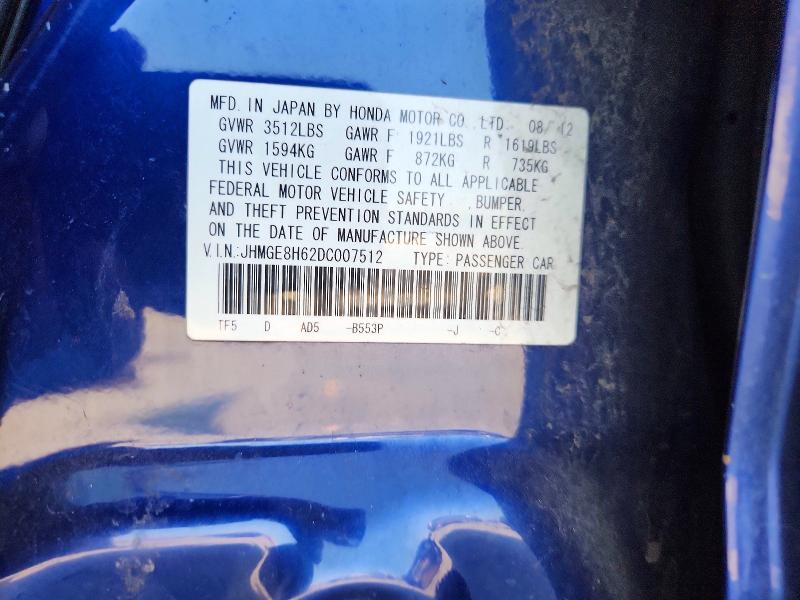 Aukcja sprzedaży 2013 Honda Fit, vin: JHMGE8H62DC007512, numer aukcji: 66790856