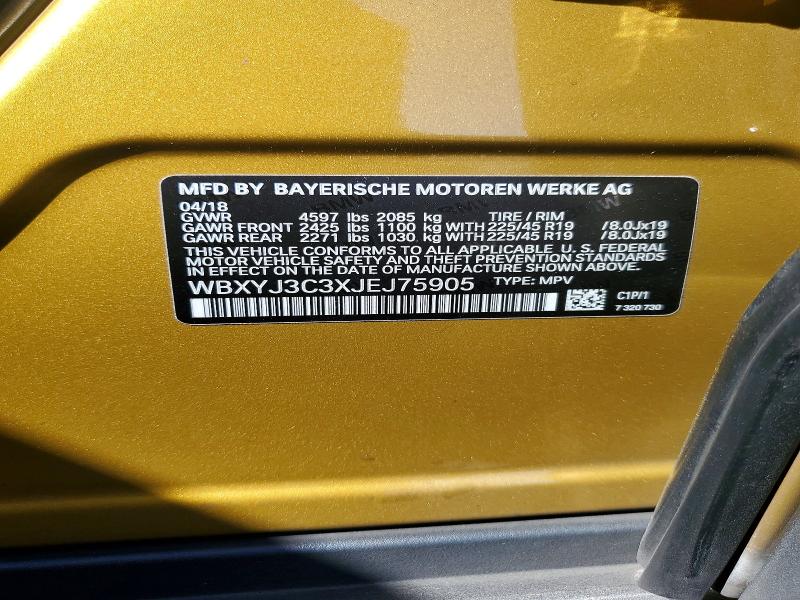 70310976 :رقم المزاد ، WBXYJ3C3XJEJ75905 vin ، 2018 Bmw X2 مزاد بيع