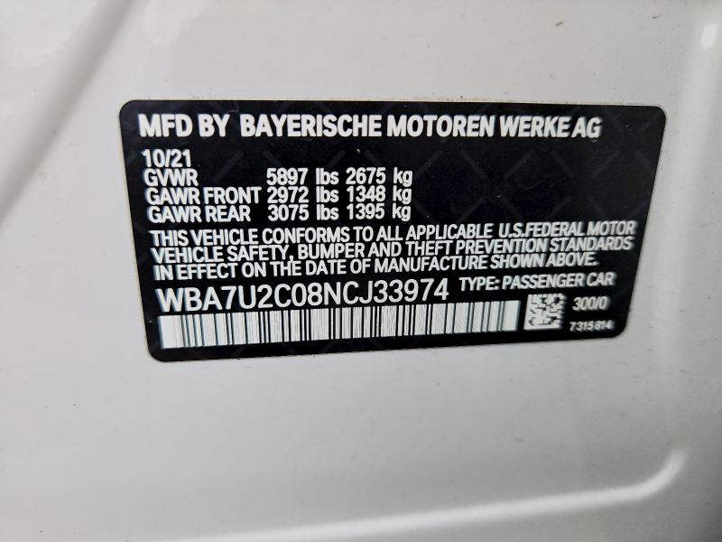 Продаж на аукціоні авто 2022 Bmw 750, vin: WBA7U2C08NCJ33974, номер лоту: 70134956
