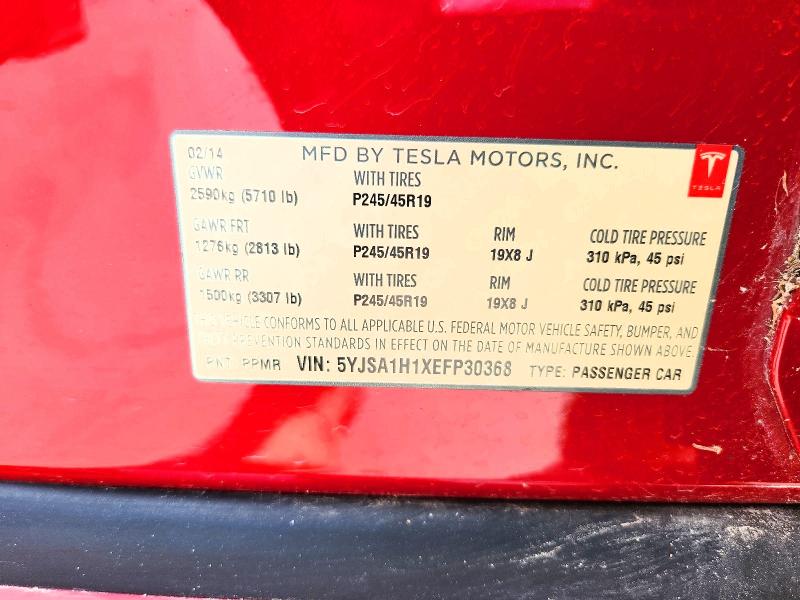 69403096 :رقم المزاد ، 5YJSA1H1XEFP30368 vin ، 2014 Tesla Model S مزاد بيع