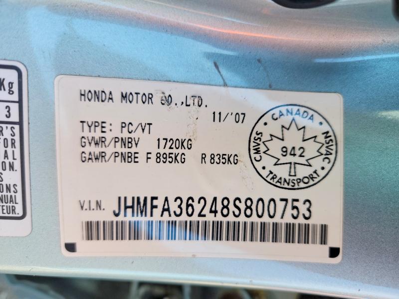 68045886 :رقم المزاد ، JHMFA36248S800753 vin ، 2008 Honda Civic مزاد بيع