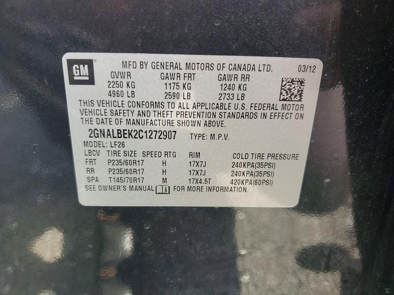 Aukcja sprzedaży 2012 Chevrolet Equinox, vin: 2GNALBEK2C1272907, numer aukcji: 67811676