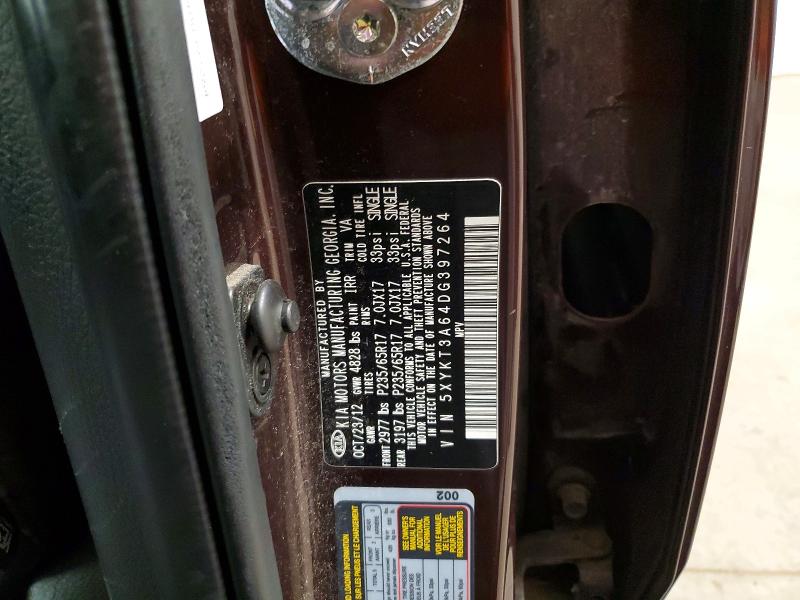 2013 Kia Sorento მანქანა იყიდება აუქციონზე, vin: 5XYKT3A64DG397264, აუქციონის ნომერი: 70448636
