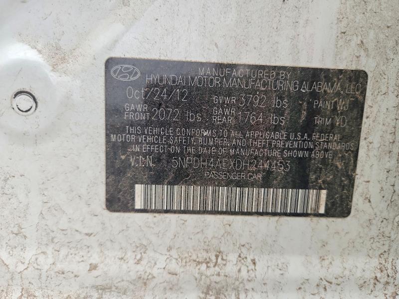 2013 Hyundai Elantra მანქანა იყიდება აუქციონზე, vin: 5NPDH4AEXDH244453, აუქციონის ნომერი: 70878896
