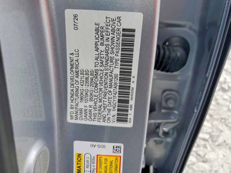 Aukcja sprzedaży 2026 Honda Accord, vin: 1HGCY1F42TA061260, numer aukcji: 70133626
