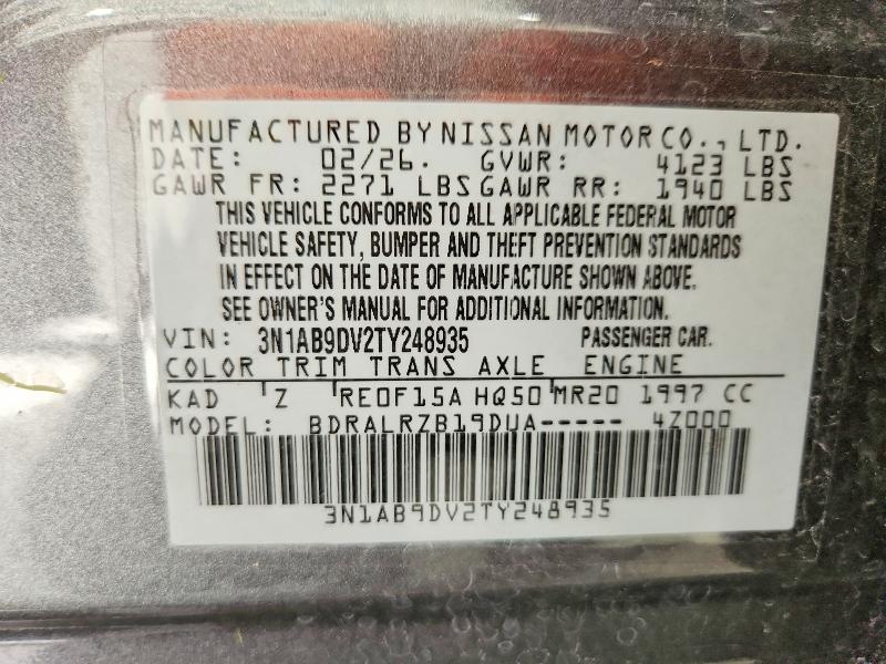 2026 Nissan Sentra მანქანა იყიდება აუქციონზე, vin: 3N1AB9DV2TY248935, აუქციონის ნომერი: 70795936