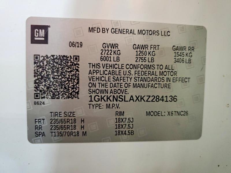 Продаж на аукціоні авто 2019 Gmc Acadia, vin: 1GKKNSLAXKZ284136, номер лоту: 70406646