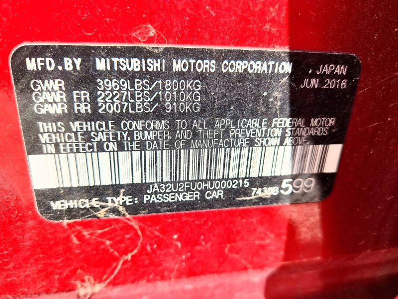 Продажа на аукционе авто 2017 Mitsubishi Lancer, vin: JA32U2FU0HU000215, номер лота: 67368426