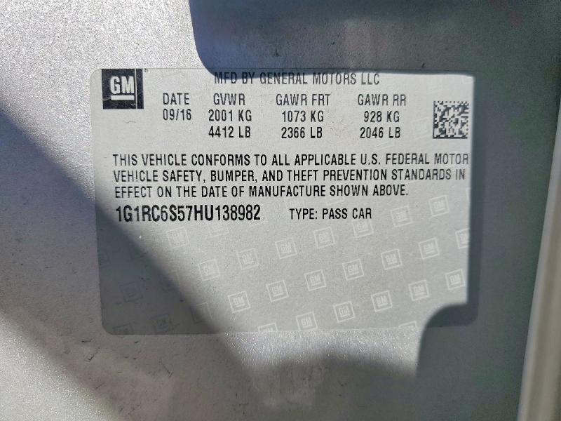 68817766 :رقم المزاد ، 1G1RC6S57HU138982 vin ، 2017 Chevrolet Volt مزاد بيع