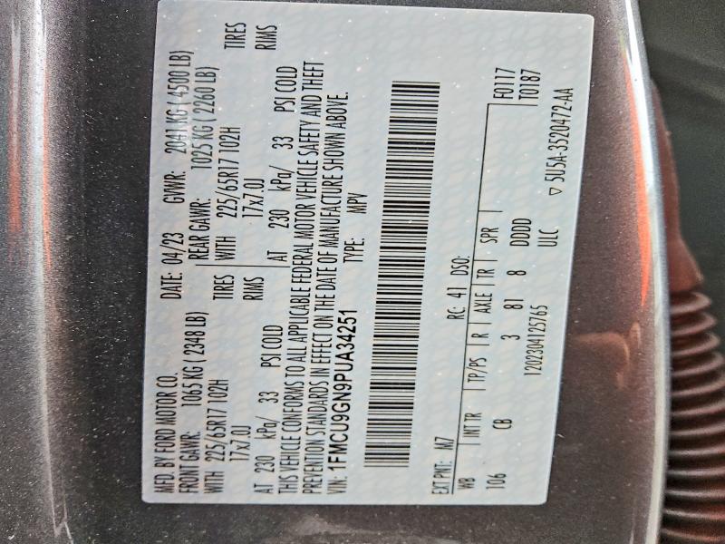 70298676 :رقم المزاد ، 1FMCU9GN9PUA34251 vin ، 2023 Ford Escape مزاد بيع