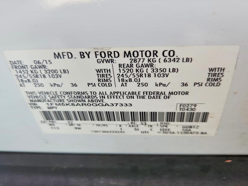 Aukcja sprzedaży 2016 Ford Explorer, vin: 1FM5K8AR0GGA37333, numer aukcji: 67752196