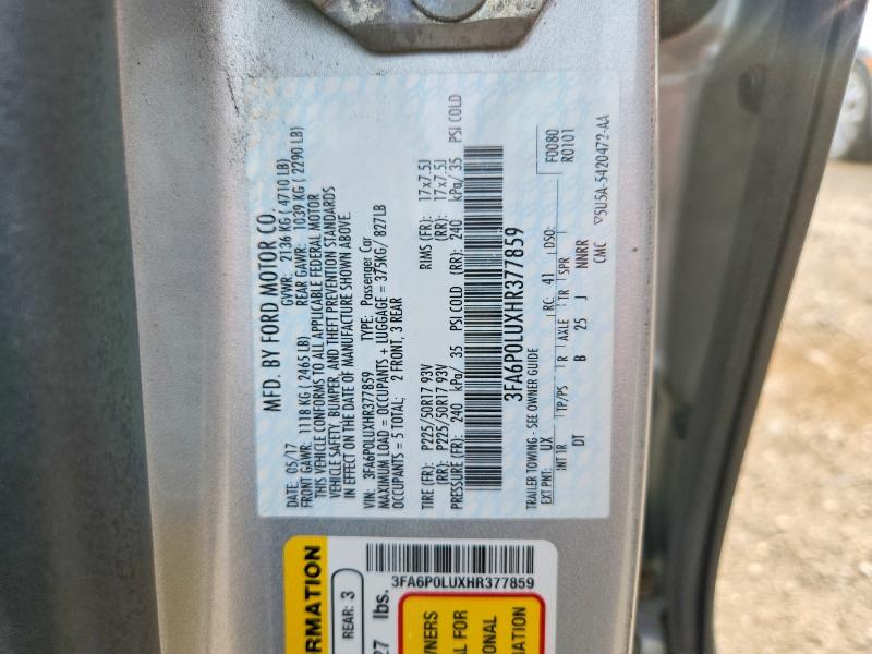 2017 Ford Fusion მანქანა იყიდება აუქციონზე, vin: 3FA6P0LUXHR377859, აუქციონის ნომერი: 68500586