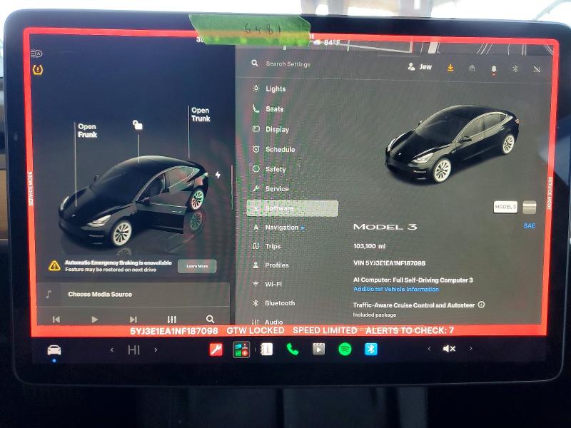 66849426 :رقم المزاد ، 5YJ3E1EA1NF187098 vin ، 2022 Tesla Model 3 مزاد بيع