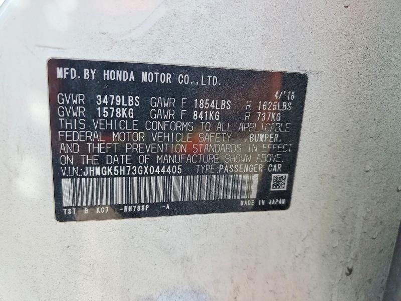 Продаж на аукціоні авто 2016 Honda Fit, vin: JHMGK5H73GX044405, номер лоту: 68381896