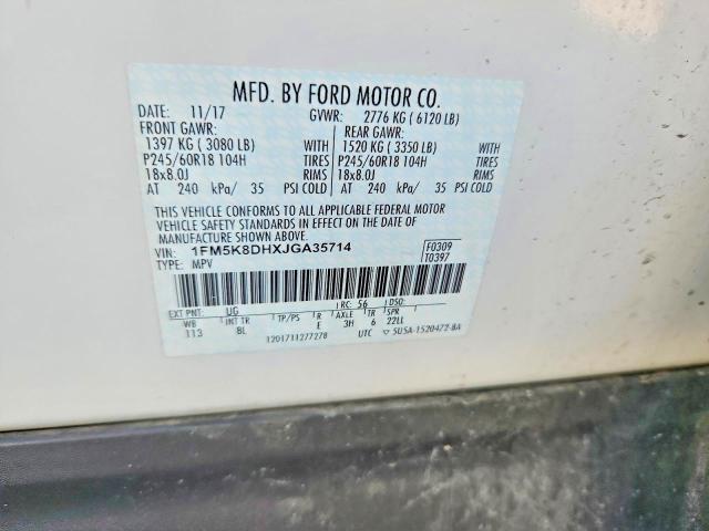 68715546 :رقم المزاد ، 1FM5K8DHXJGA35714 vin ، 2018 Ford Explorer مزاد بيع