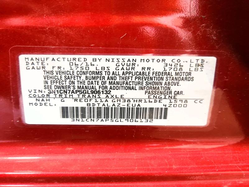 Aukcja sprzedaży 2016 Nissan Versa, vin: 3N1CN7AP5GL906132, numer aukcji: 70501836