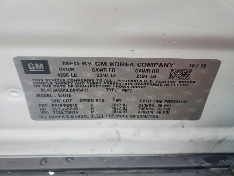 68899076 :رقم المزاد ، KL4CJASB0LB045411 vin ، 2020 Buick Encore مزاد بيع