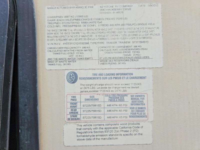 Продажа на аукционе авто 2013 Keystone Sprinter, vin: 4YDT31121D1530386, номер лота: 67542766