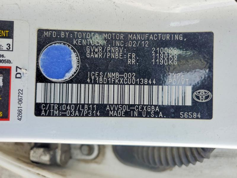 Продаж на аукціоні авто 2012 Toyota Camry Hybrid, vin: 4T1BD1FKXCU013844        , номер лоту: 64284026