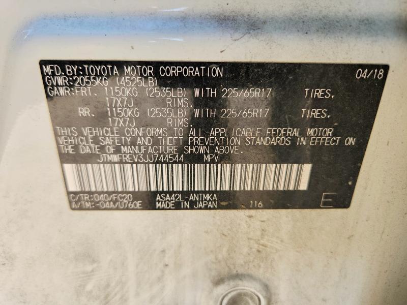 71102466 :رقم المزاد ، JTMWFREV3JJ744544 vin ، 2018 Toyota Rav4 مزاد بيع