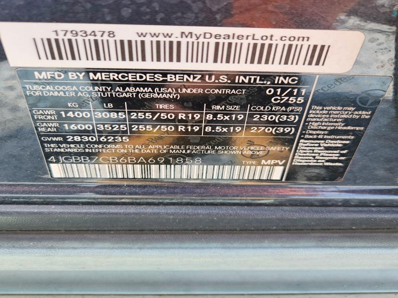 2011 Mercedes-benz Ml მანქანა იყიდება აუქციონზე, vin: 4JGBB7CB6BA691858, აუქციონის ნომერი: 68221646