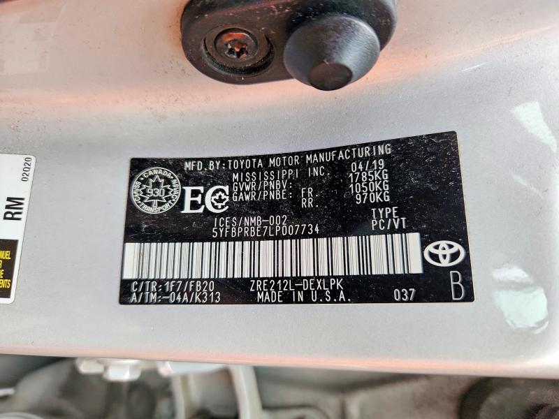 68891146 :رقم المزاد ، 5YFBPRBE7LP007734 vin ، 2020 Toyota Corolla مزاد بيع