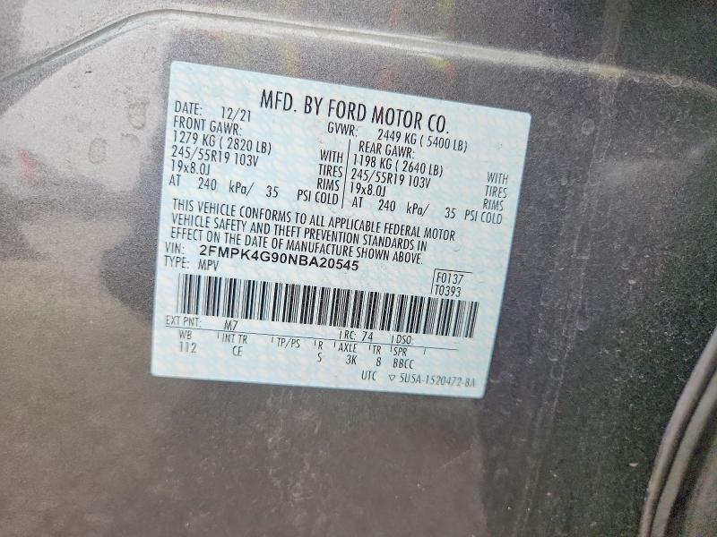 Продажа на аукционе авто 2022 Ford Edge, vin: 2FMPK4G90NBA20545, номер лота: 69931736