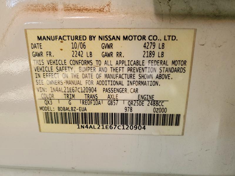 Продажа на аукционе авто 2007 Nissan Altima, vin: 1N4AL21E67C120904, номер лота: 70878546