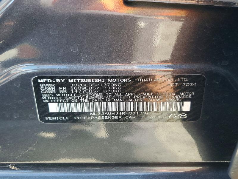 2024 Mitsubishi Mirage მანქანა იყიდება აუქციონზე, vin: ML32AUHJ4RH031392, აუქციონის ნომერი: 67808636